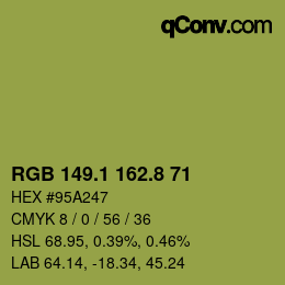 カラーコード: RGB 149.1 162.8 71 | qconv.com