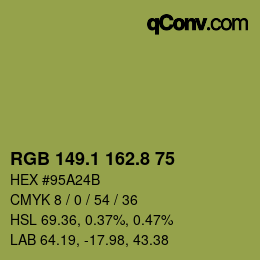 Color code: RGB 149.1 162.8 75 | qconv.com