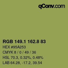 カラーコード: RGB 149.1 162.8 83 | qconv.com