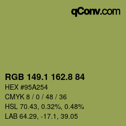 カラーコード: RGB 149.1 162.8 84 | qconv.com