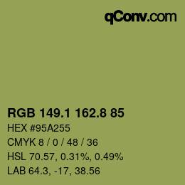 カラーコード: RGB 149.1 162.8 85 | qconv.com