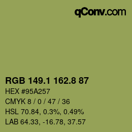 カラーコード: RGB 149.1 162.8 87 | qconv.com