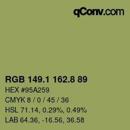 Color code: RGB 149.1 162.8 89 | qconv.com