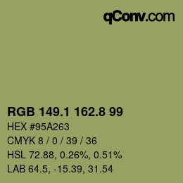 Color code: RGB 149.1 162.8 99 | qconv.com