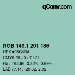カラーコード: RGB 149.1 201 186 | qconv.com