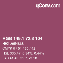 カラーコード: RGB 149.1 72.8 104 | qconv.com