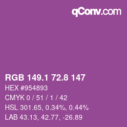 カラーコード: RGB 149.1 72.8 147 | qconv.com