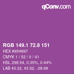 カラーコード: RGB 149.1 72.8 151 | qconv.com