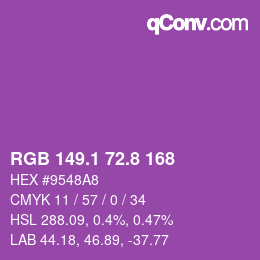 カラーコード: RGB 149.1 72.8 168 | qconv.com
