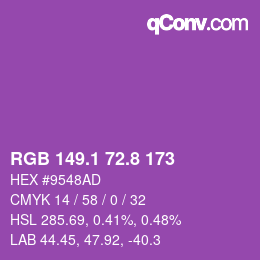 カラーコード: RGB 149.1 72.8 173 | qconv.com