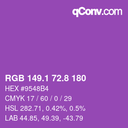 カラーコード: RGB 149.1 72.8 180 | qconv.com