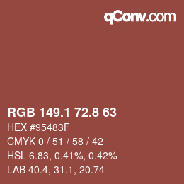 カラーコード: RGB 149.1 72.8 63 | qconv.com