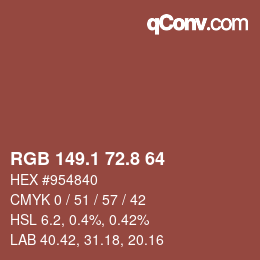 カラーコード: RGB 149.1 72.8 64 | qconv.com