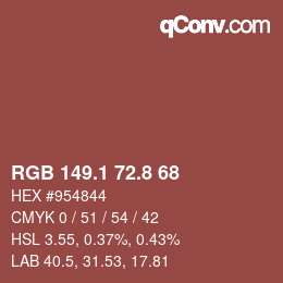 カラーコード: RGB 149.1 72.8 68 | qconv.com