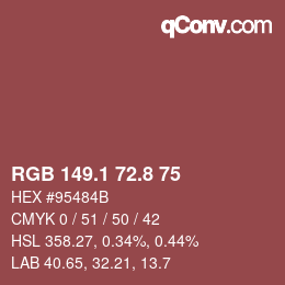 カラーコード: RGB 149.1 72.8 75 | qconv.com