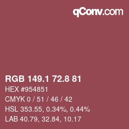 Color code: RGB 149.1 72.8 81 | qconv.com