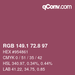 カラーコード: RGB 149.1 72.8 97 | qconv.com