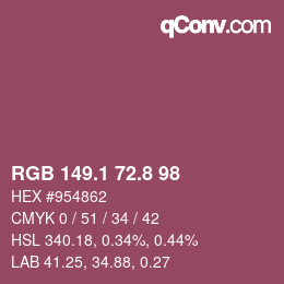 カラーコード: RGB 149.1 72.8 98 | qconv.com