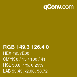 カラーコード: RGB 149.3 126.4 0 | qconv.com