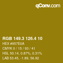 カラーコード: RGB 149.3 126.4 10 | qconv.com