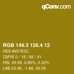 カラーコード: RGB 149.3 126.4 12 | qconv.com