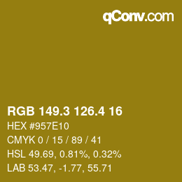 カラーコード: RGB 149.3 126.4 16 | qconv.com