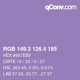 カラーコード: RGB 149.3 126.4 185 | qconv.com