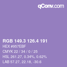 カラーコード: RGB 149.3 126.4 191 | qconv.com