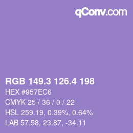 カラーコード: RGB 149.3 126.4 198 | qconv.com