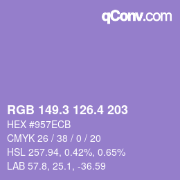 カラーコード: RGB 149.3 126.4 203 | qconv.com