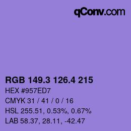 カラーコード: RGB 149.3 126.4 215 | qconv.com