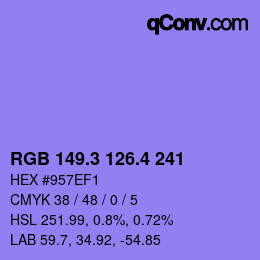 カラーコード: RGB 149.3 126.4 241 | qconv.com