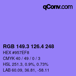 カラーコード: RGB 149.3 126.4 248 | qconv.com