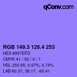 カラーコード: RGB 149.3 126.4 253 | qconv.com