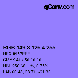 カラーコード: RGB 149.3 126.4 255 | qconv.com
