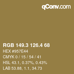 カラーコード: RGB 149.3 126.4 68 | qconv.com