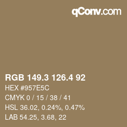 カラーコード: RGB 149.3 126.4 92 | qconv.com