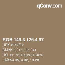 カラーコード: RGB 149.3 126.4 97 | qconv.com