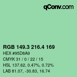 カラーコード: RGB 149.3 216.4 169 | qconv.com