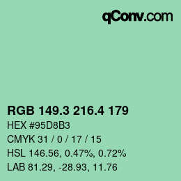 カラーコード: RGB 149.3 216.4 179 | qconv.com