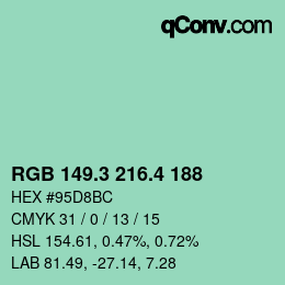 カラーコード: RGB 149.3 216.4 188 | qconv.com