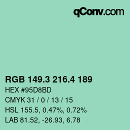 カラーコード: RGB 149.3 216.4 189 | qconv.com