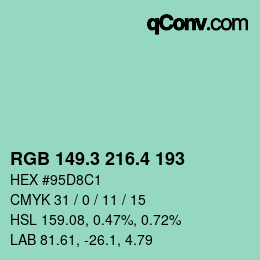 颜色代码: RGB 149.3 216.4 193 | qconv.com