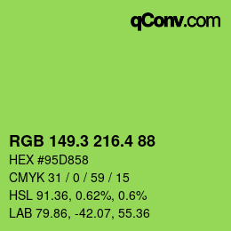 颜色代码: RGB 149.3 216.4 88 | qconv.com