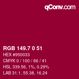 カラーコード: RGB 149.7 0 51 | qconv.com