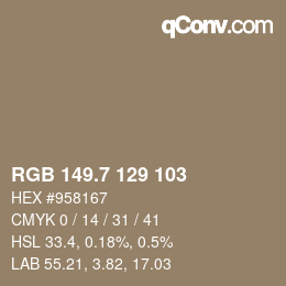 カラーコード: RGB 149.7 129 103 | qconv.com