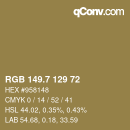 カラーコード: RGB 149.7 129 72 | qconv.com