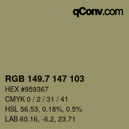 カラーコード: RGB 149.7 147 103 | qconv.com