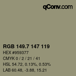 カラーコード: RGB 149.7 147 119 | qconv.com