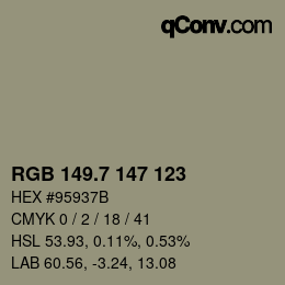 カラーコード: RGB 149.7 147 123 | qconv.com